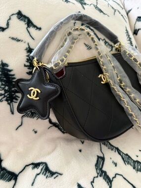 Chanel Black Quilted Moon  Bag with Gold CC Logo